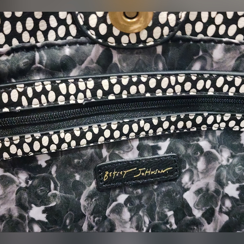 Betsey Johnson | Frenchie Bull Dog Bow Vegan Leather Quilted Tote | Black/White - Picture 10 of 14